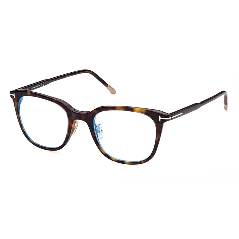 Tom Ford Eyeglasses Square Full Rim, Dark Havana Frame and Clear Blue Light Block Lens FT5776-D-B052