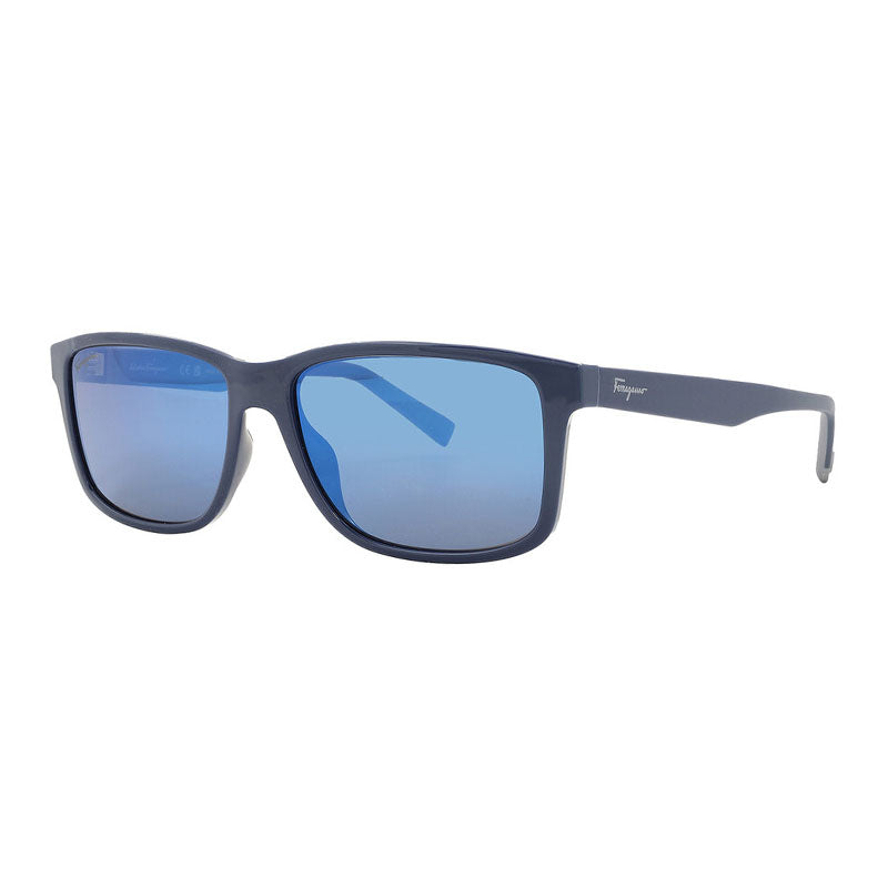 Ferragamo Salvatore Ferragamo Sunglasses Rectangle Full Rim, Blue Grey Frame and Blue Lens SF938S435