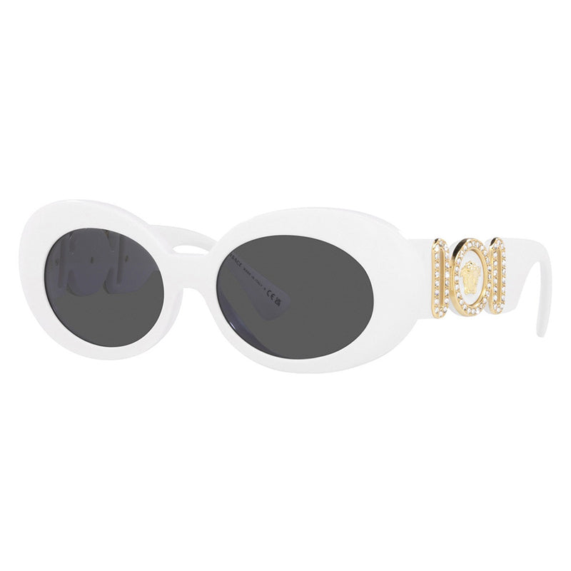 Versace Sunglasses Oval Full Rim, White Frame and Dark Grey Lens VE4426BU314/87