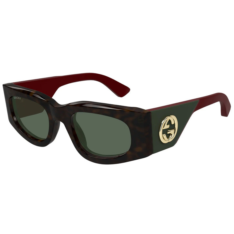 Gucci Sunglasses Square Full Rim, Dark Havana with Red Frame and Dark Green Lens GG1664S002