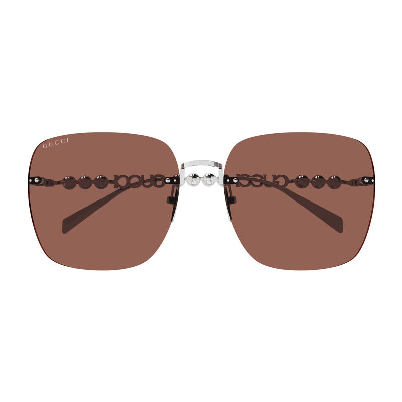 Gucci Sunglasses Square Rimless, Silver Frame and Brown Lens GG1923SA002