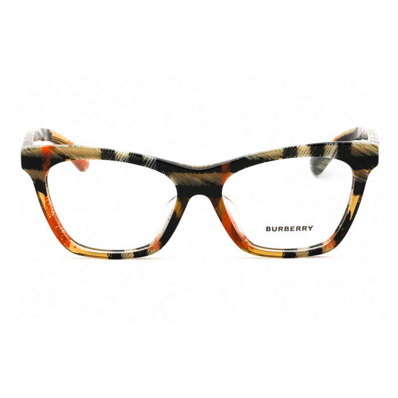 Burberry Eyeglasses Cat Eye Full Rim, Check Sand Frame and Clear Demo Lenses Lens BE2416F4146
