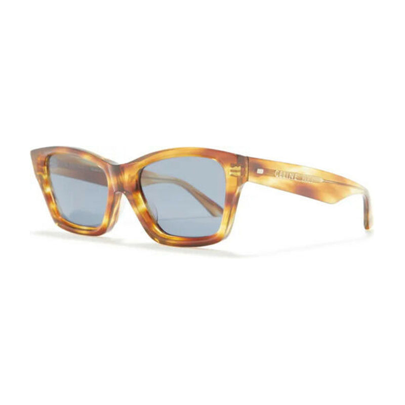 Celine Sunglasses Cat Eye Full Rim, Light Havana Frame and Blue Lens CL40053I56V
