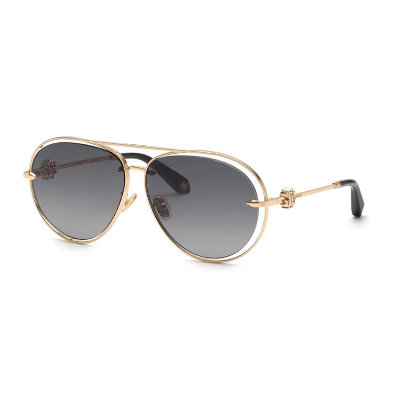 Roberto Cavalli Sunglasses Aviator Full Rim, Shiny Rose Gold Frame and Light Grey Lens SRC032M0300