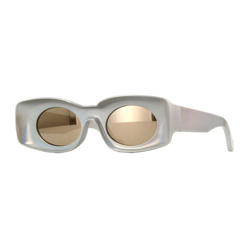 Loewe Sunglasses Rectangle Full Rim, Pearlescent Silver Frame and Grey with Silver Flash Mirror Lens LW40033I24C