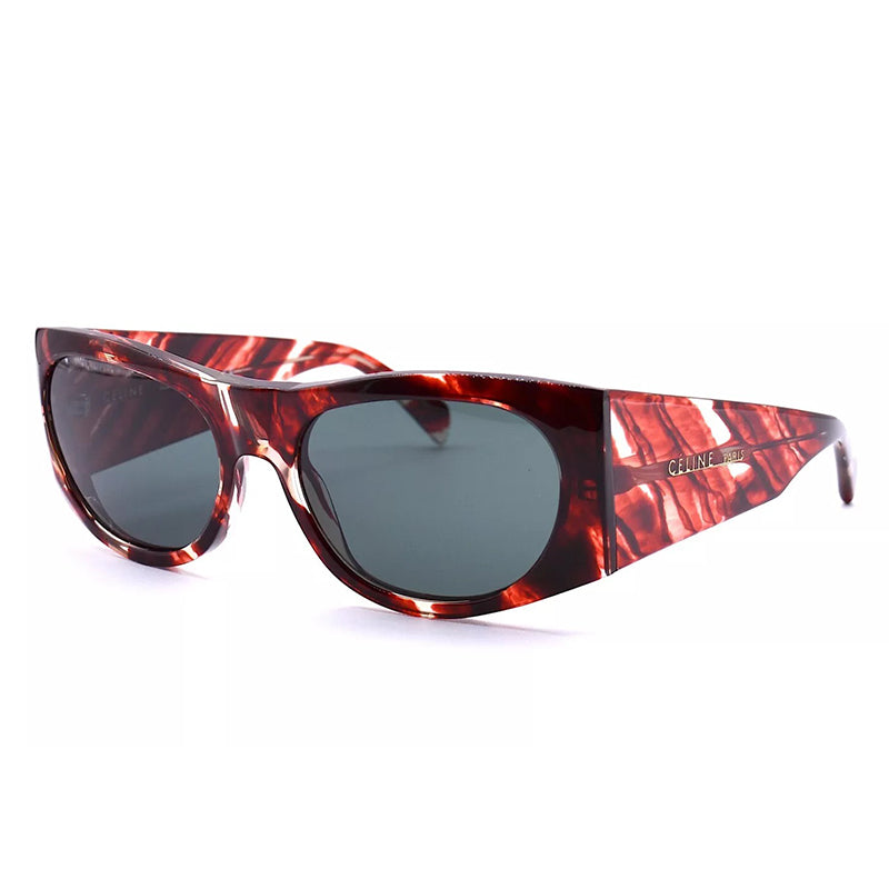 Celine Sunglasses Oval Full Rim, Red Havana Frame and Green Lens CL40029I54N