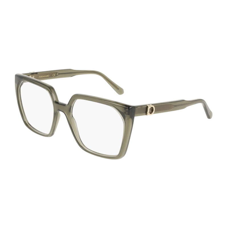 Ferragamo Salvatore Ferragamo Eyeglasses Square Full Rim, Transparent Khaki Frame and Clear Demo Lens Lens SF3042E320