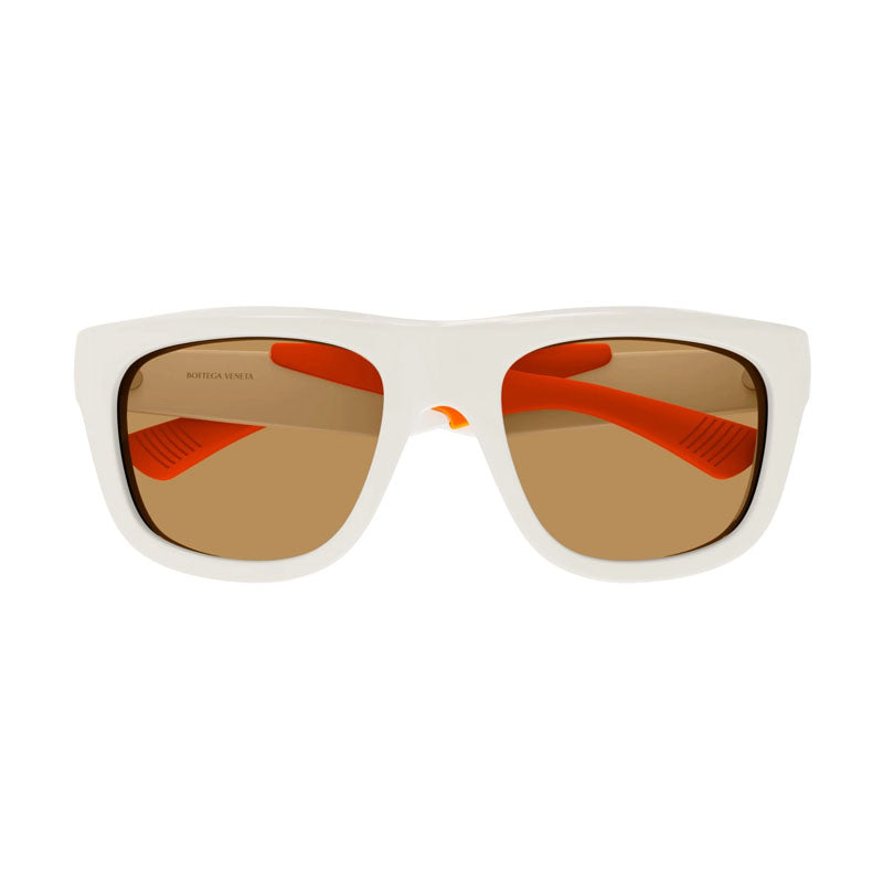 Bottega Veneta Sunglasses Square Full Rim, Ivory/Orange Frame and Brown Lens BV1233S004