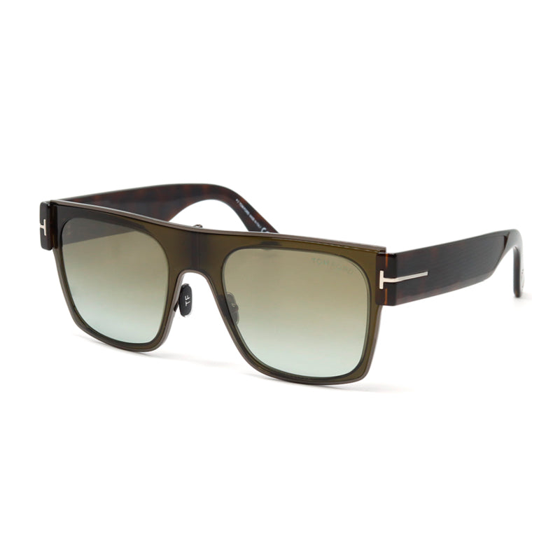 Tom Ford Sunglasses Square Full Rim, Shiny Dark Green/Blonde Havana Frame and Brown Mirror Lens FT107351G