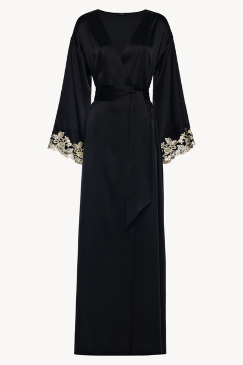 La Perla Long Silk Robe with Frastaglio
