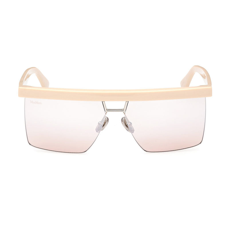 Max Mara Sunglasses Rectangle Semi Rim, Ivory Frame and Roviex Mirror Lens MM007225L