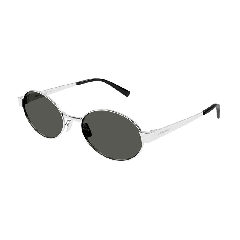 Saint Laurent Sunglasses Round Full Rim, Shiny Silver Frame and Grey Lens SL692002