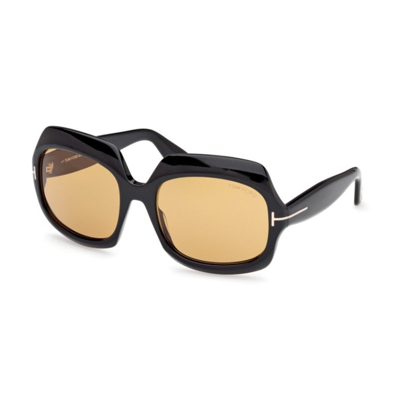Tom Ford Sunglasses Rectangle Full Rim, Shiny Black Frame and Brown Lens FT115501E
