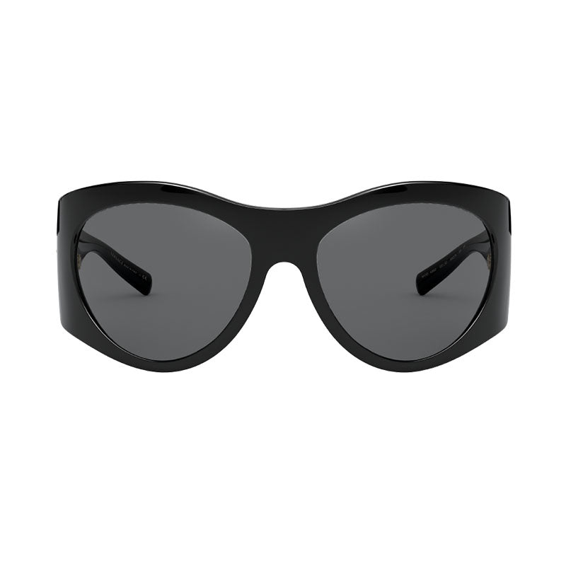 Versace Sunglasses Oval Full Rim, Black Frame and Grey Lens VE4392GB1/87
