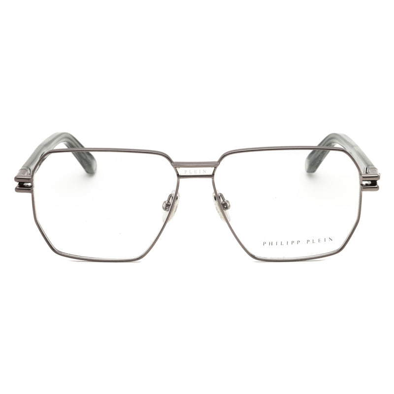 Philipp Plein Eyeglasses Geometric Full Rim, Shiny Gunmetal Frame and Clear Demo Lenses Lens VPP114M0509