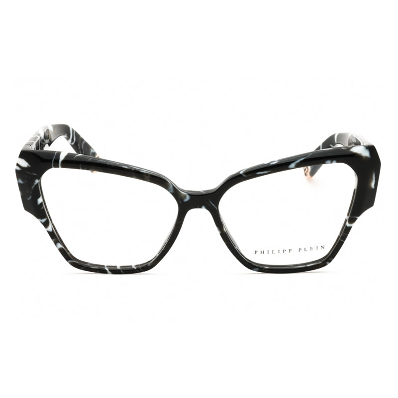 Philipp Plein Eyeglasses Cat Eye Full Rim, Marble Black Frame and Clear Demo Lens Lens VPP1000Z21