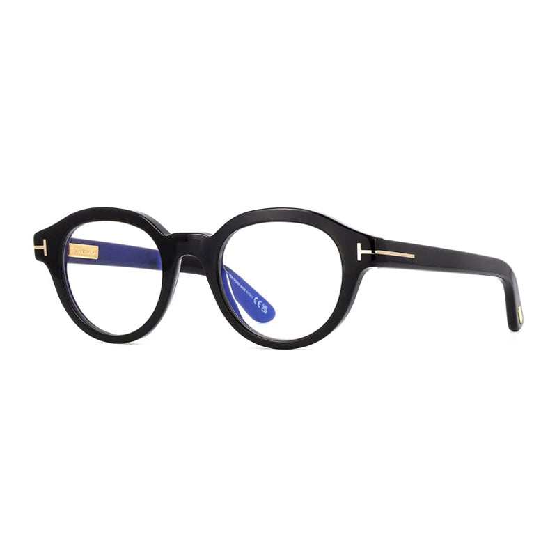 Tom Ford Eyeglasses Round Full Rim, Shiny Black Frame and Clear/Blue-Light Block Lenses Lens FT6037-B001