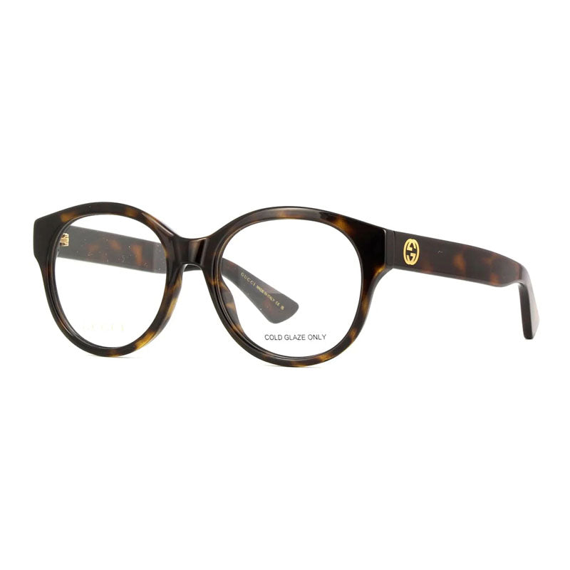 Gucci Eyeglasses Round Full Rim, Dark Havana Frame and Clear Demo Lens Lens GG1580O002