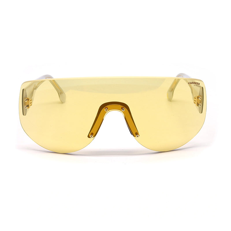 Carrera Sunglasses Shield Rimless, Yellow Black Frame and Yellow Gold Mirror Lens FLAGLAB1204CWET