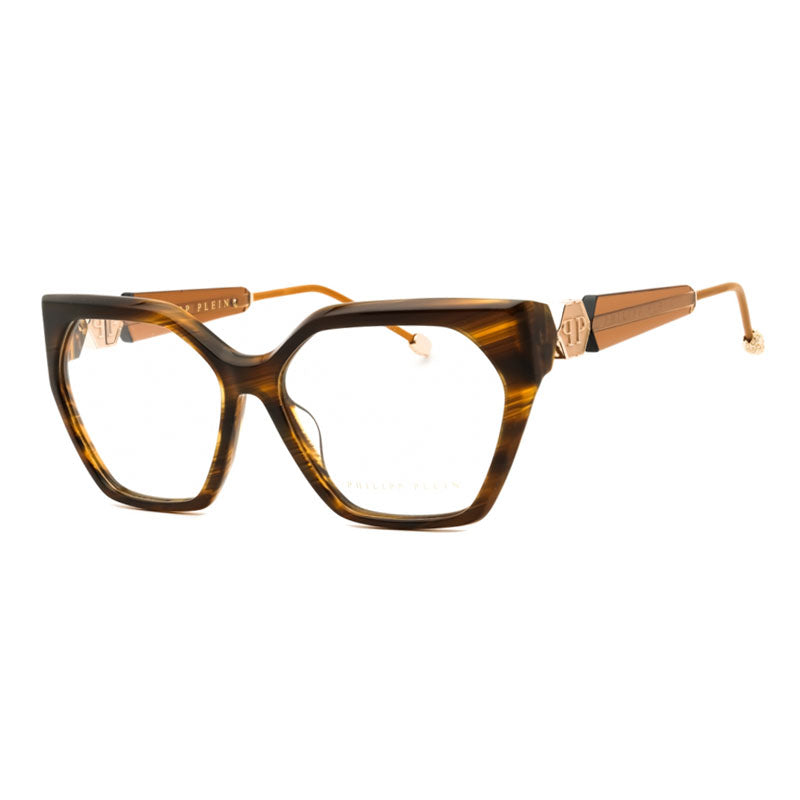 Philipp Plein Eyeglasses Cat Eye Full Rim, Wavy Brown Frame and Clear Demo Lenses Lens VPP068S068S