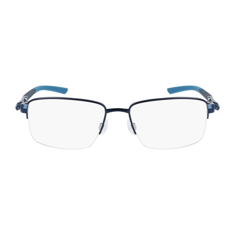 Nike Eyeglasses Rectangle Semi Rim, Satin Navy Frame and Clear Demo Lenses Lens NIKE8141410