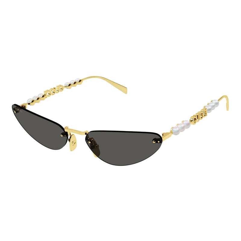 Gucci Sunglasses Cat Eye Rimless, Shiny Gold with White Pearl Frame and Grey Lens GG1920S001