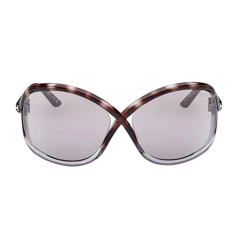 Tom Ford Sunglasses Geometric Semi Rim, Gradient Grey Havana Frame and Smoke Grey Silver Flash Mirror Lens FT106855C