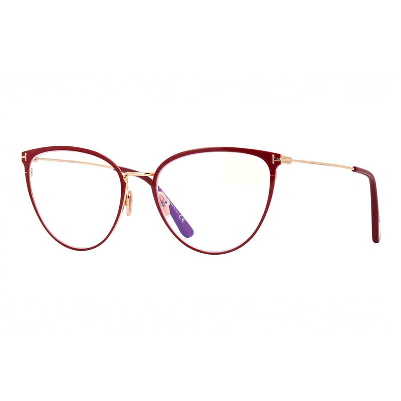 Tom Ford Eyeglasses Cat Eye Full Rim, Shiny Red/Gold Frame and Clear Blue Light Block Lens FT5840-B066