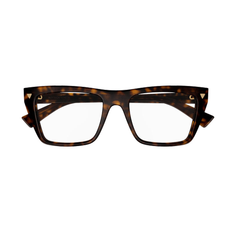 Bottega Veneta Eyeglasses Rectangle Full Rim, Havana Frame and Clear Demo Lenses Lens BV1258O002