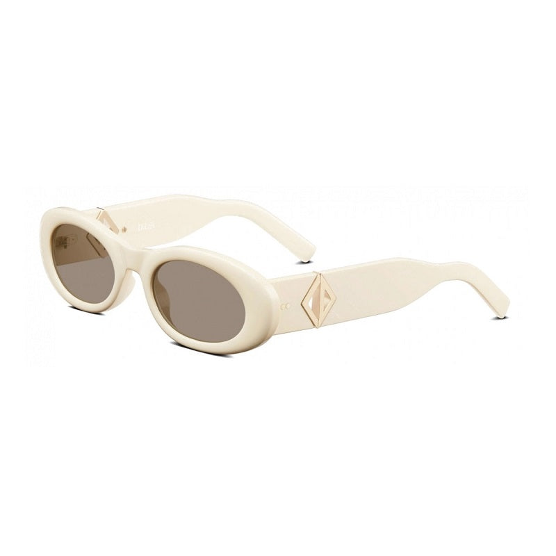 Dior Sunglasses Oval Full Rim, Ivory Frame and Dark Brown Lens CDDIAMONDR1I50F0