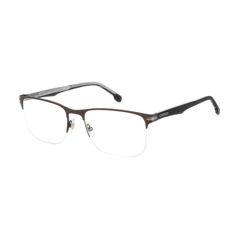 Carrera Eyeglasses Rectangle Semi Rim, Matte Brown Frame and Clear Demo Lenses Lens CARRERA2910YZ400