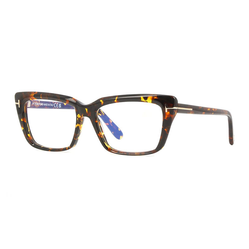 Tom Ford Eyeglasses Square Full Rim, Dark Havana Frame and Clear Blue Light Block Lens FT5894-B052