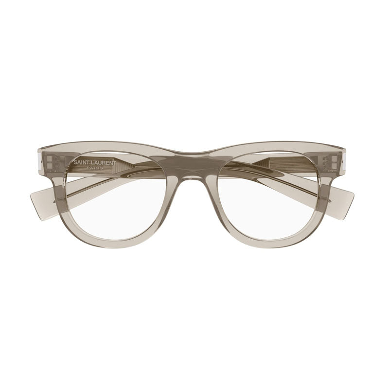 Saint Laurent Eyeglasses Round Full Rim, Beige Frame and Clear Demo Lenses Lens SL571OPT004