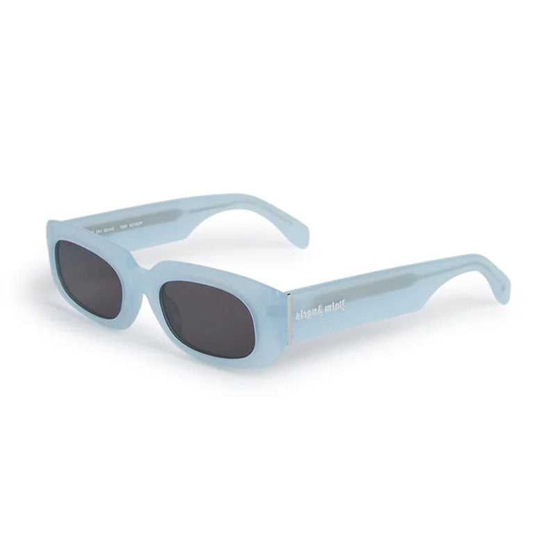 Palm Angels Sunglasses Oval Full Rim, Light Blue Frame and Dark Grey Lens PERI104NOAH4007