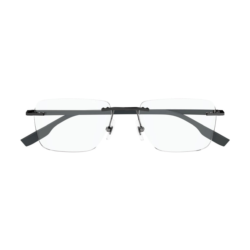 Montblanc Eyeglasses Rectangle Rimless, Ruthenium Frame and Clear Demo Lens Lens MB0185O003