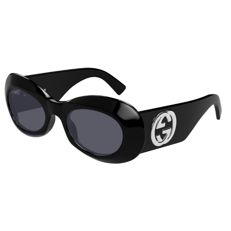 Gucci Sunglasses Oval Full Rim, Black Frame and Grey Lens GG1696S001