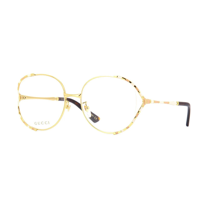 Gucci Eyeglasses Round Full Rim, Gold/Pink Frame and Clear Demo Lenses Lens GG0596OA002