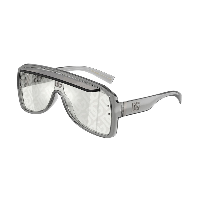Dolce & Gabbana Sunglasses Square Full Rim, Transparent Grey Frame and Light Grey with GG Pattern Mirror Lens DG62053160AL