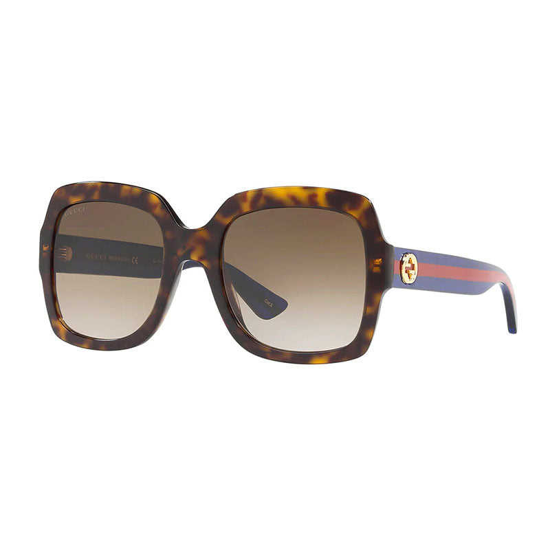 Gucci Sunglasses Square Full Rim, Havana/Blue Frame and Brown Gradient Lens GG0036SN004