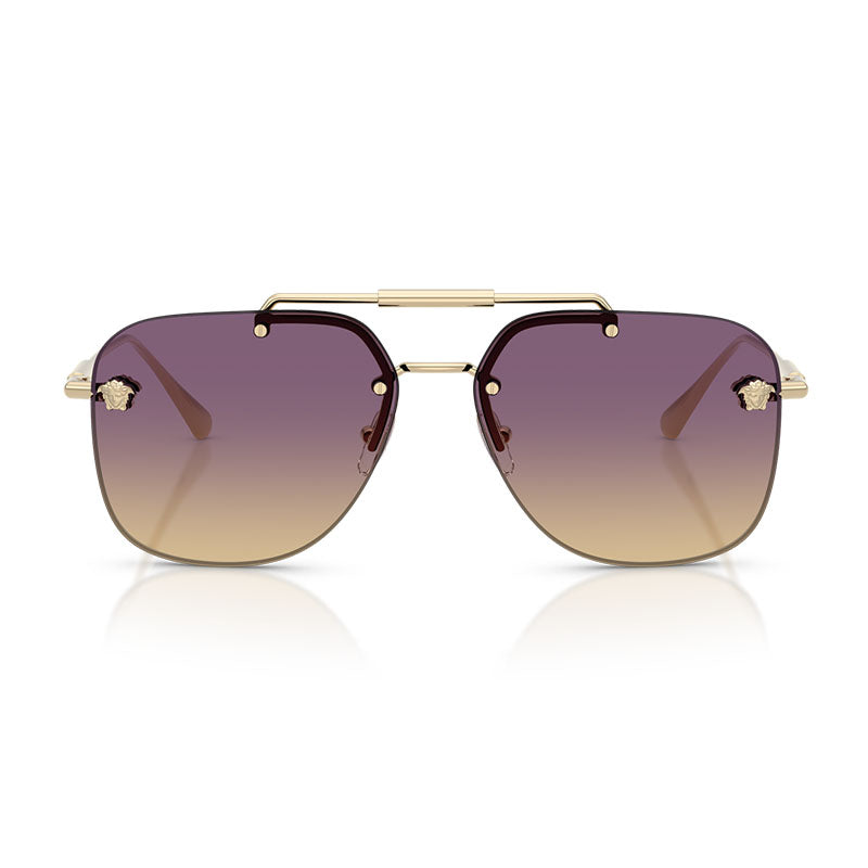 Versace Sunglasses Aviator Rimless, Pale Gold Frame and Yellow Gradient Violet Lens VE22961252/70