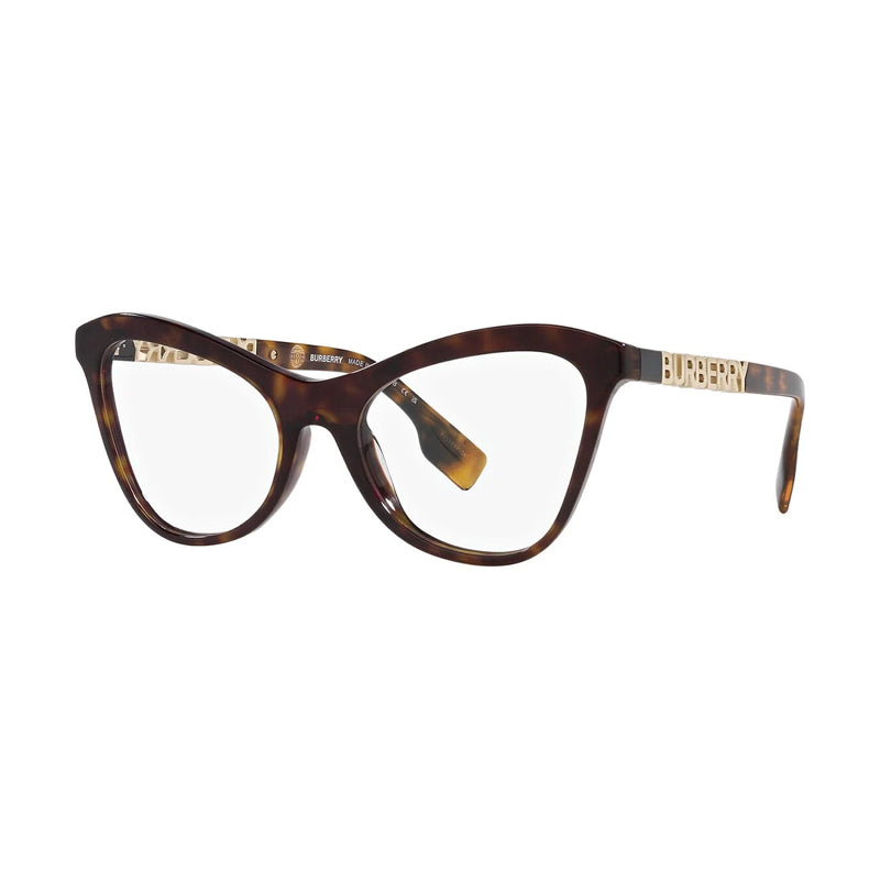 Burberry Eyeglasses Cat Eye Full Rim, Dark Havana Frame and Clear Demo Lenses Lens BE2373U3002