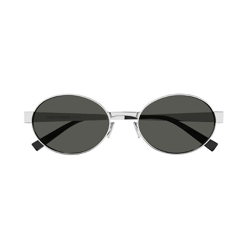 Saint Laurent Sunglasses Round Full Rim, Shiny Silver Frame and Grey Lens SL692002