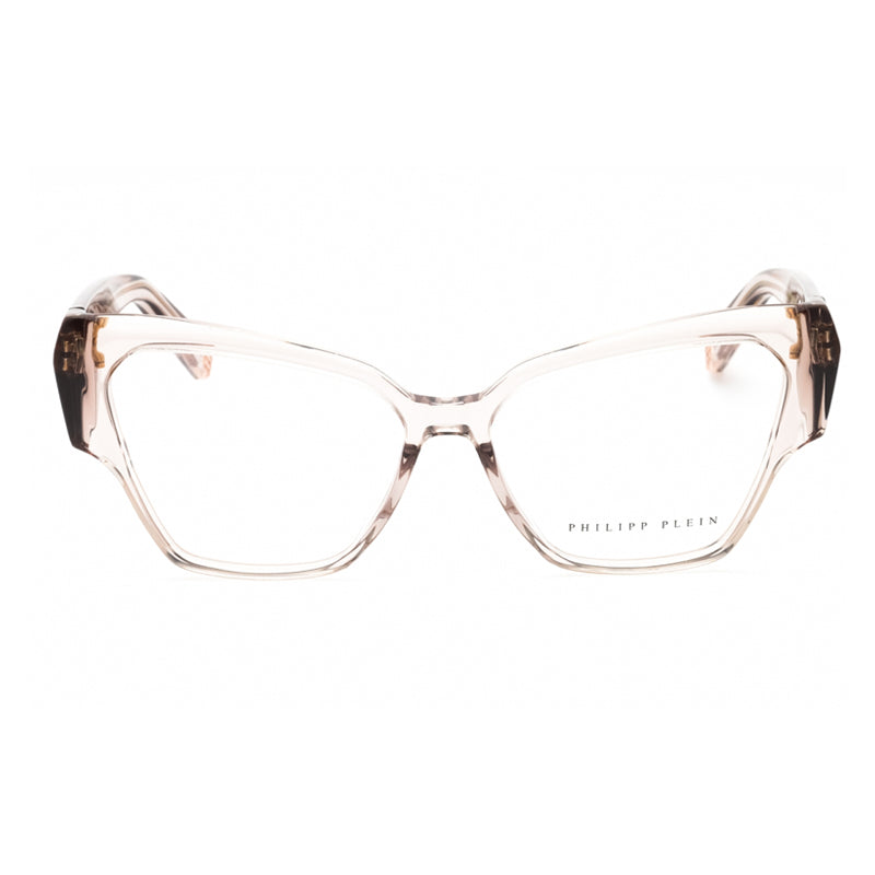 Philipp Plein Eyeglasses Cat Eye Full Rim, Transparent Beige Frame and Clear Demo Lenses Lens VPP10007T1