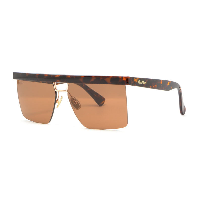 Max Mara Sunglasses Rectangle Semi Rim, Dark Havana Frame and Brown Lens MM007252E