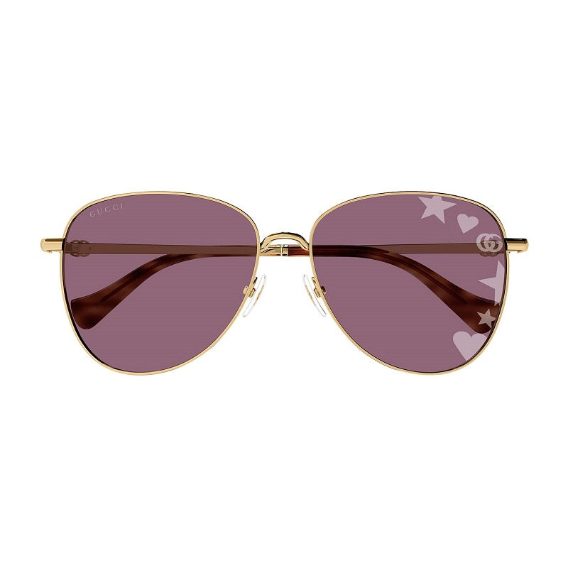 Gucci Sunglasses Aviator Full Rim, Gold Frame and Clear to Violet with Star Pattern Photochromic Lens GG1419S004