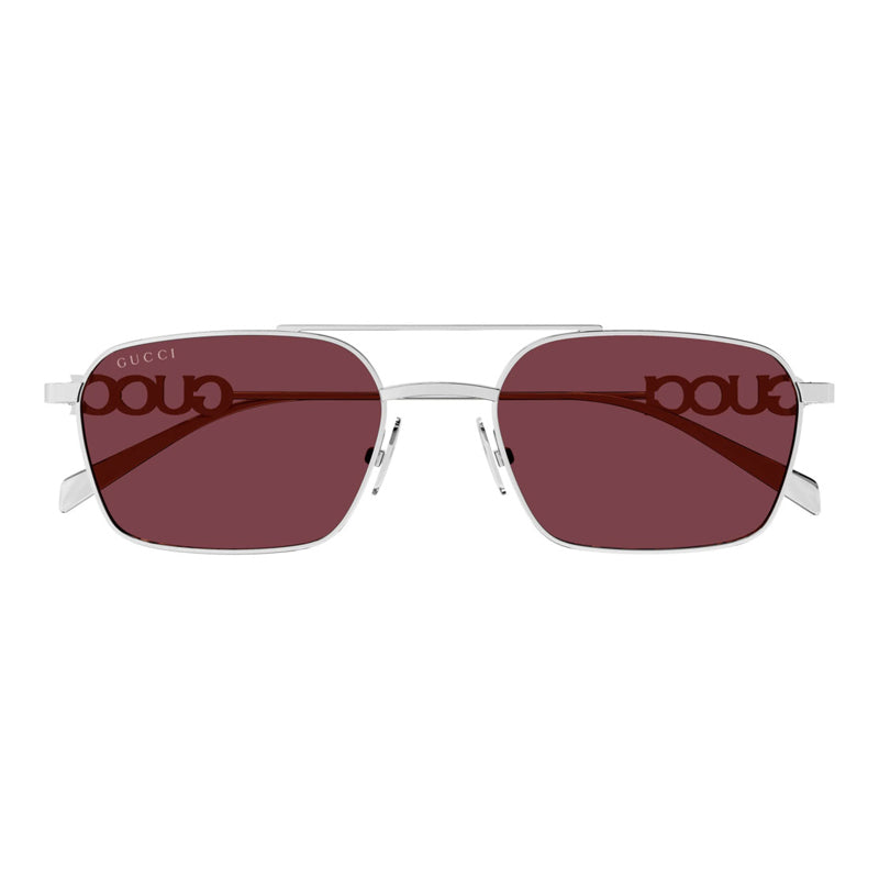 Gucci Sunglasses Square Full Rim, Silver Frame and Red Lens GG1804S004