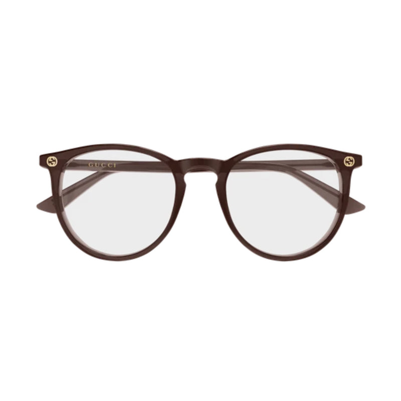 Gucci Eyeglasses Round Full Rim, Brown Frame and Clear Demo Lenses Lens GG0027O017