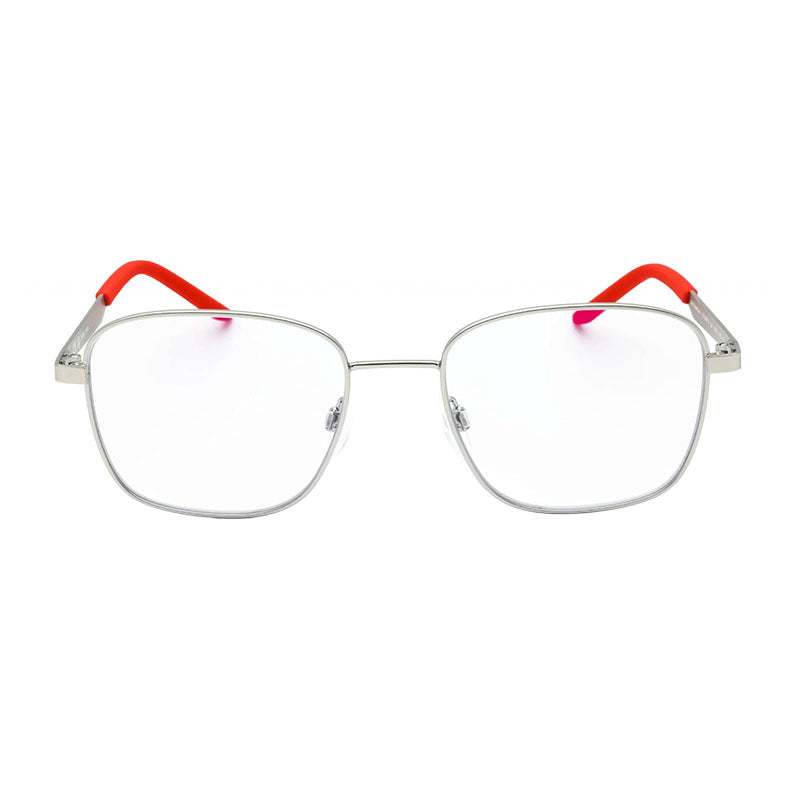 Nike Eyeglasses Square Full Rim, Satin Silver Picante Frame and Clear Blue Light Block Lens TRAVELERFLOWBLIB3677X054