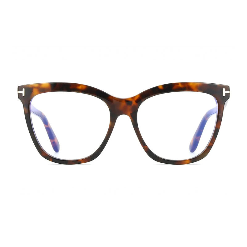 Tom Ford Eyeglasses Butterfly Full Rim, Dark Havana Frame and Clear/Blue Light Block Lenses Lens FT6042-B052
