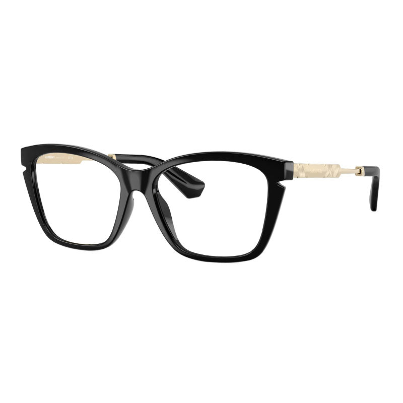 Burberry Eyeglasses Square Full Rim, Shiny Black/Gold Frame and Clear Demo Lens Lens BE2427U3001